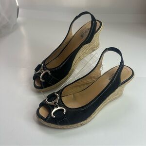 VTG Y2K Roberto Botticelli Black Leather Wedge Espadrille Slingback 39/8.5 Italy